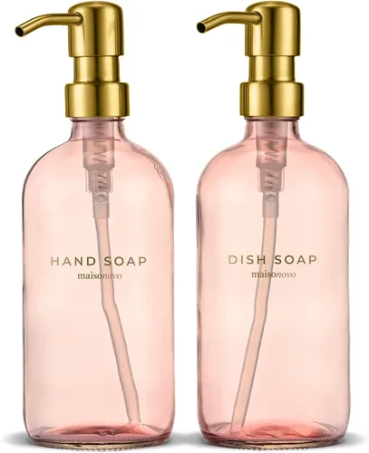 Vista 10 de MaisoNovo Dispensador de jabón de 1 pieza Botellas ámbar de 16.9 oz con bombas de plástico negro