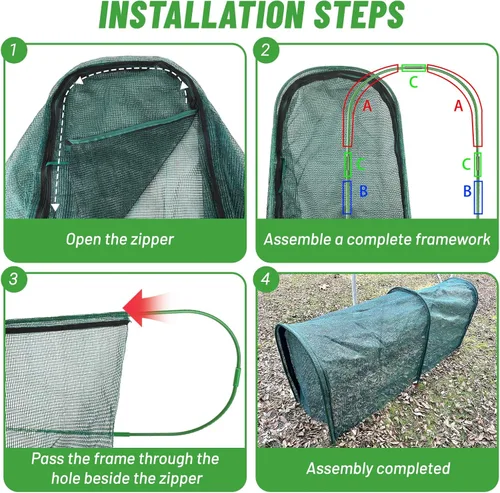 Vista 4 de Correderas para pollos para el jardín, túneles plegables extra largos de 79" y 157" para el exterior, kit todo en uno con red de protección solar