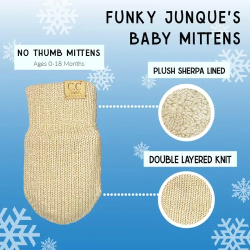 Vista 6 de Funky Junque Conjunto de gorro y mitones con doble pompón de pelo sintético para bebé – Gorro de invierno para recién nacidos de 0–9 meses