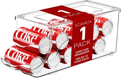 Vista 8 de SCAVATA Paquete de 2 organizadores apilables para refrigerador, dispensador de latas de soda, contenedor de bebidas con tapa para refrigerador