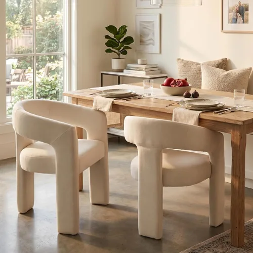 Vista 34 de Hyfirm Sillas de Comedor Modernas Tipo Barril Juego de 1, Cómoda Silla de Comedor de Acento Tapizada en Chenilla con Brazo para Cocina Sala de Estar