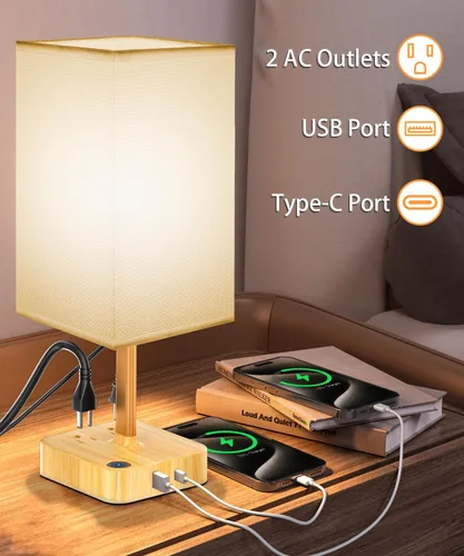 Vista 12 de Lámparas táctiles para mesita de noche para dormitorio con estación