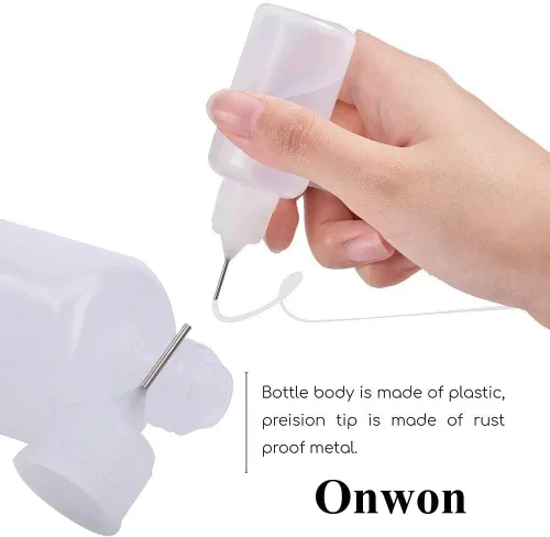 Vista 2 de Onwon Aplicador de botella de pegamento con punta de aguja de precisión, 1 onza/1.0 fl oz, aplicador vacío, engrasador, botella exprimible