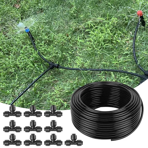 Vista 9 de Tubo de riego por goteo de 1/2 pulgada de 50 pies con 4 accesorios de riego por goteo de 1/2 a 1/4 pulgadas, manguera de línea de goteo y conectores
