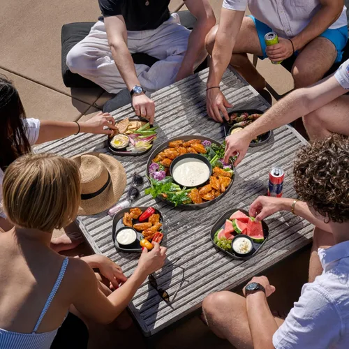 Vista 4 de madesmart dipware - Bandeja de 3 tazones, apilables y extraíbles para embutidos, guacomole, aperitivos, verduras, apto para lavavajillas y Azul