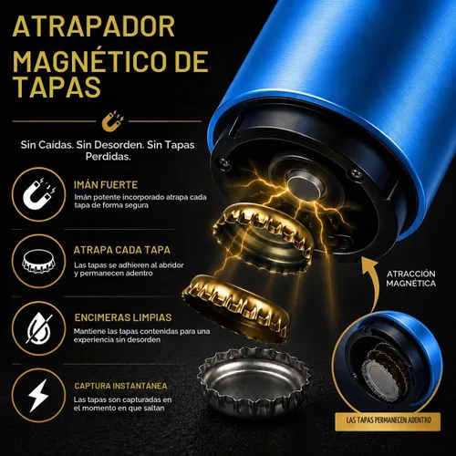 Vista 8 de GOCHA Abridor magnético de botellas de cerveza con receptor automático de tapa – Dispositivo de empuje de acero inoxidable, herramienta de barra