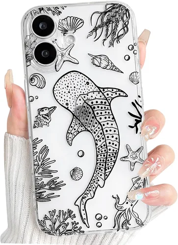 Vista 23 de NITITOP Funda para iPhone 13 Clear Sea Animal - Pez negro Pescado Negro