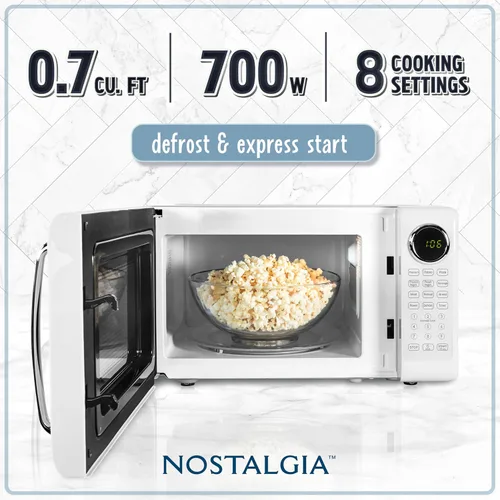 Vista 27 de Nostalgia Horno microondas retro compacto para encimera, 0.7 pies cúbicos, 700 vatios con pantalla digital LED, bloqueo para niños, interior fácil