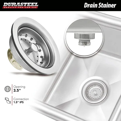 Vista 4 de DuraSteel Fregadero utilitario comercial de acero inoxidable 304 – Fregadero de cocina de preparación independiente con tina de 15 pulgadas