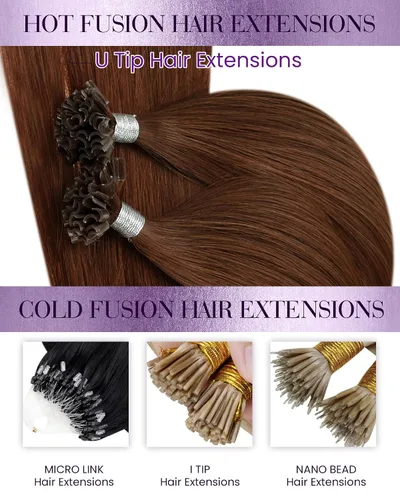 Vista 7 de LaaVoo Ktip Human Hair Extensions Auburn U Tip Hair Extensions Human Hair Silky Straight K Tip Extensions Brown Auburn 50g/50s 20 Inch