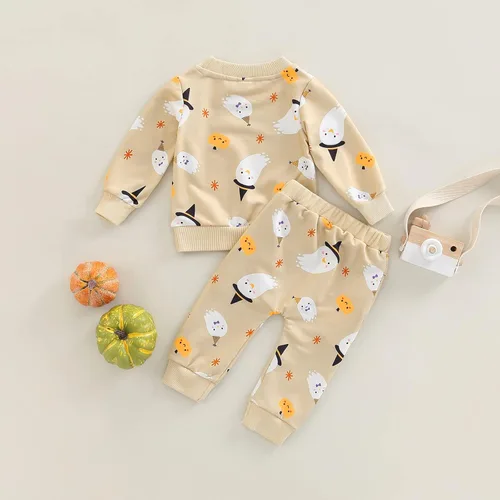 Vista 14 de Karwuiio Conjunto de disfraz de Halloween para bebé, sudadera de manga larga y pantalones para otoño