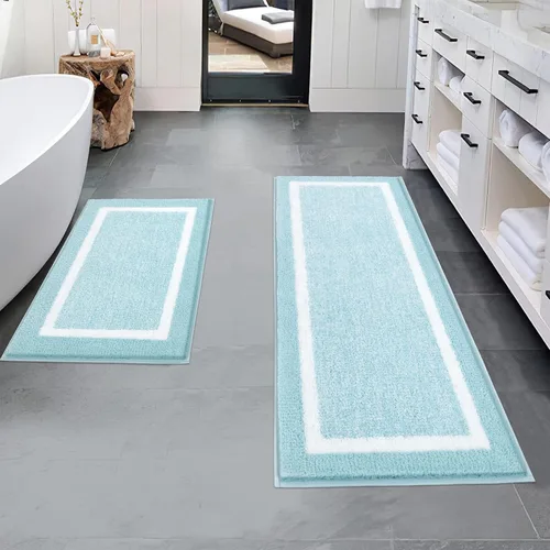 Vista 74 de Pauwer Juego de baño, alfombras de baño antideslizantes, alfombras de ducha absorbentes para suelo de baño, bañera y ducha, color azul aguamarina