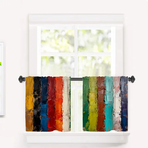 Vista 28 de Cortinas opacas de poliéster multicapa para cafetería, con diseño de diamantes, 2 unidades, 26 x 24 pulgadas