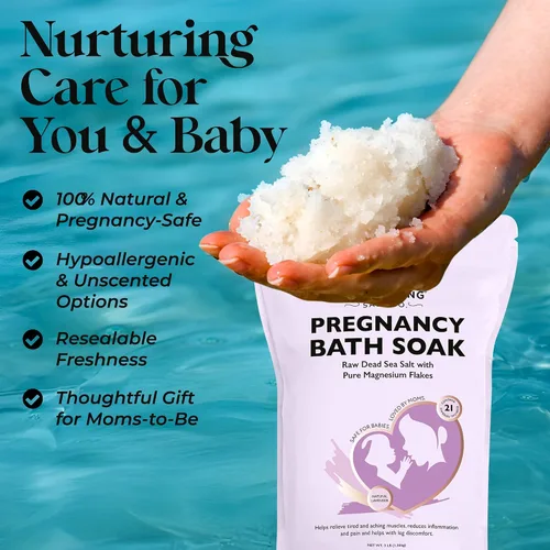 Vista 5 de Aromasong Baño de embarazo remojo de 3 libras – 100% escamas de magnesio puro con 21 minerales esenciales del mar muerto y lavanda natural, mejor