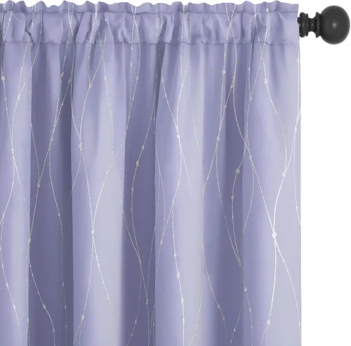 Vista 10 de Deconovo - Cortinas opacas con diseño de líneas onduladas y lunares, para dormitorio y sala de estar.