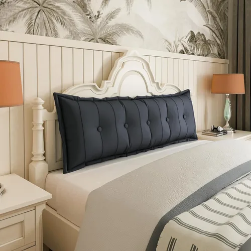 Vista 26 de Johnear Almohada de cabecera negra de felpa para lectura, almohada de apoyo para la espalda, almohada para cama sentada, sofá cama para adultos