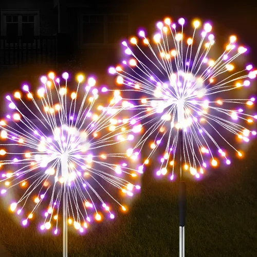 Vista 12 de JJGoo Luces solares para exteriores, fuegos artificiales, paquete de 2, 120 luces LED solares impermeables para exteriores, jardín, patio, valla
