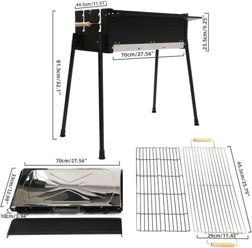 Vista 6 de Parrilla de carbón para barbacoa, de acero inoxidable, plegable, portátil, kits de herramientas para barbacoa al aire libre, camping, senderismo