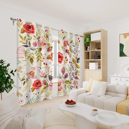 Vista 6 de Renaiss Cortinas opacas botánicas florales para ventana de dormitorio, con ojales, aislamiento térmico, para cocina, juego de 2 paneles de 29