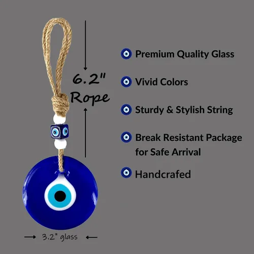 Vista 4 de 2 piezas de decoración azul contra el mal de ojo para colgar en la pared del hogar, cristal hecho a mano, amuleto turco de nazar de buena suerte