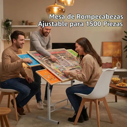 Vista 7 de Fanwer Mesa de rompecabezas de 1500 piezas con patas, ajuste de ángulo y altura con 4 cajones y cubierta de madera, tablero de rompecabezas