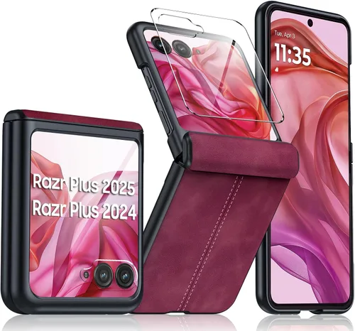 Vista 48 de para Samsung Galaxy Z Flip 7 Funda con protección de bisagras y protector de pantalla incorporado, funda de cuero mate de policarbonato ultradelgada