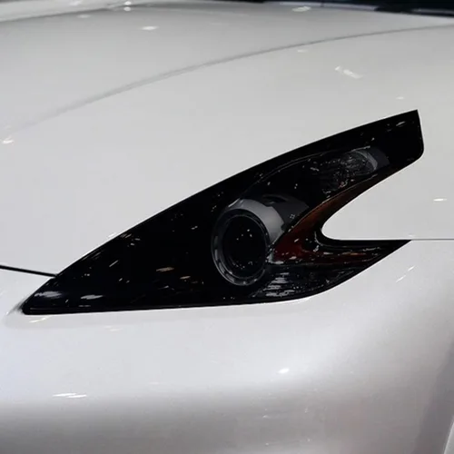 Vista 4 de Película protectora para faros delanteros de coche para Nissan 370Z Nismo 2009+, adhesivo de TPU negro transparente, ennegrecido