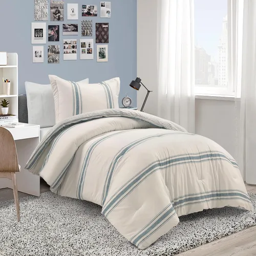 Vista 23 de Lush Decor Juego de edredón reversible de algodón a rayas de granja, 2 piezas, individual XL, negro, juego de ropa de cama individual, decoración