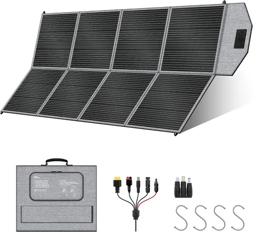 Vista 9 de Panel solar portátil de 100 W para generador de central eléctrica, célula solar plegable de 19.8 V con batería de alta eficiencia, impermeable IP65