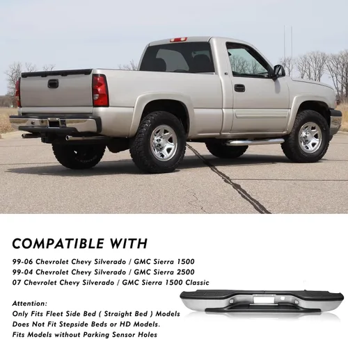 Vista 2 de TUSDAR Reemplazo de parachoques trasero para 1999-2006 Chevy Silverado GMC Sierra 1500 2500, 2007 1500 Classic Fleetside/Styleside Bed Chrome