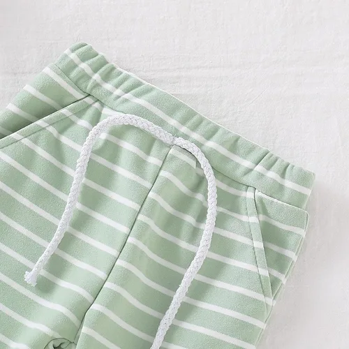 Vista 5 de Conjunto de sudadera para bebé niña y niña, conjunto de ropa de primavera e invierno de manga larga + pantalones a rayas, 2 piezas