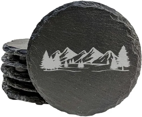 Vista 16 de Mountain Majesty - Posavasos de pizarra con impresionante diseño de escena de montaña, perfectos para decoración del hogar y la oficina y protección