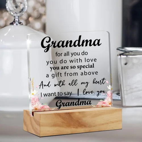 Vista 5 de Thoughtful Grandma Gift Nana Gifts - Decoración de escritorio floral con texto en inglés "I Love You Grandature", placa cuadrada de acrílico