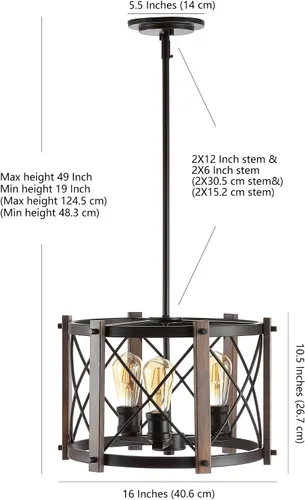 Vista 2 de JONATHAN Y Lámpara colgante de 16 pulgadas de bronce aceitado con 3 luces, lámpara LED regulable industrial para cocina, pantalla de cesta de metal