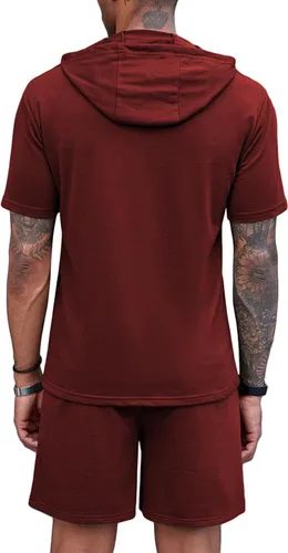 Vista 4 de COOFANDY Conjunto deportivo de 2 piezas con capucha para hombre, manga corta, casual, deportivo, con capucha y pantalones cortos