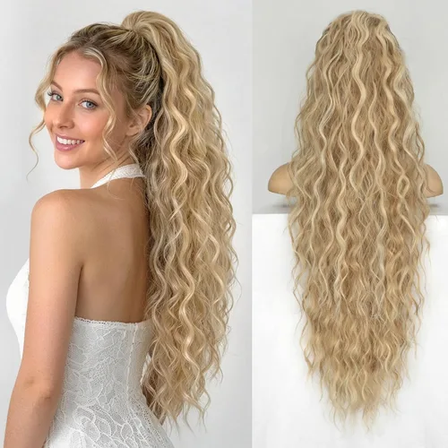 Vista 49 de KooKaStyle Extensión de cola de caballo con cordón de 26 pulgadas (66 cm) para mujeres, extensiones de cabello sintético rizado largo para uso