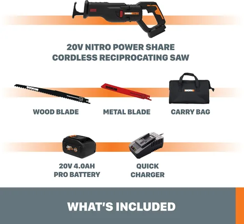 Vista 6 de Worx Nitro WX516L 20V Power Share PRO 4.0Ah Sierra recíproca inalámbrica con motor sin escobillas