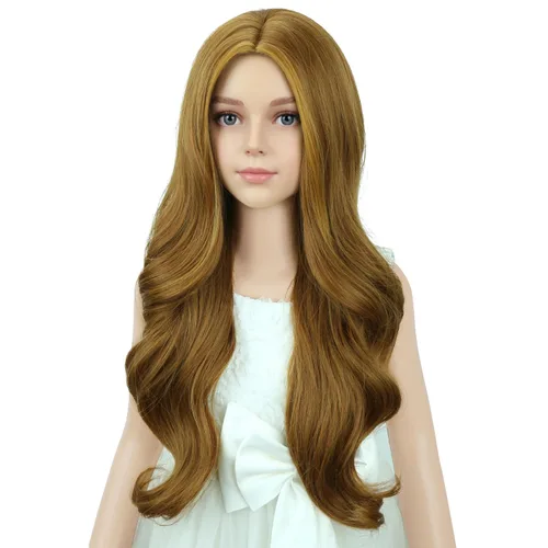 Vista 2 de PATTNIUM Peluca larga y ondulada rubia oscura para niños y niñas, peluca Rubio ceniza