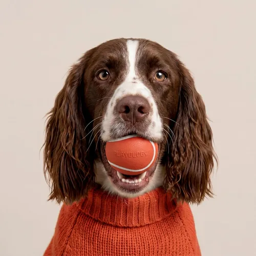Vista 3 de Playology Juguete para perros Squeaky Chew Ball - Mediano, aroma a salsa de abuela Flotante, juguete de búsqueda animal, todas las razas, uso
