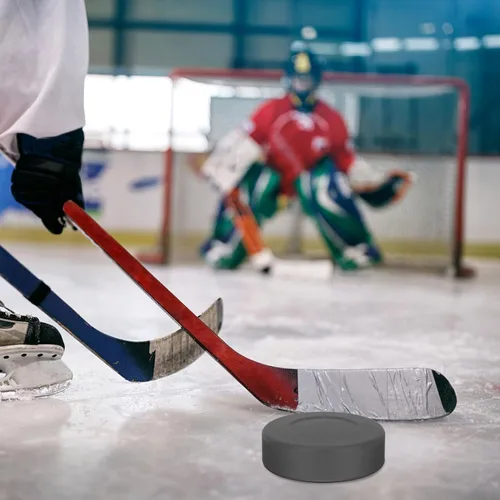 Vista 7 de Gatuida Hockey sobre hielo, 4 unidades de discos de hockey de goma para juego de piso de interior, deportes al aire libre, suministros de hockey