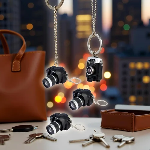 Vista 4 de JJLFresheners 3 llaveros para cámara con sonido, llavero de decoración, cartera, colgante de mini diseño, lindo anillo novedoso, llavero colgante
