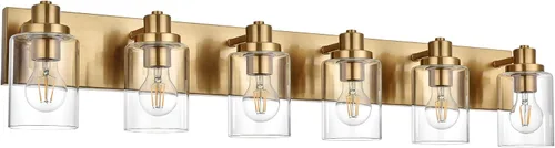 Vista 20 de Lámpara de tocador de baño de 3 luces de níquel cepillado, accesorios de iluminación sobre espejo con pantalla de vidrio transparente, modernos