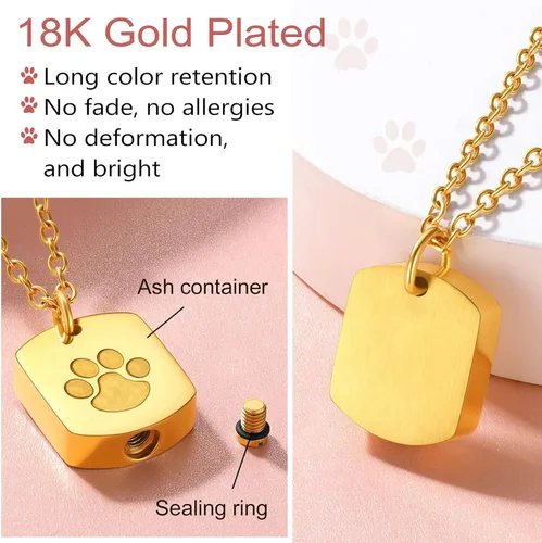 Vista 143 de FindChic Collares personalizados con urna para cenizas, barra vertical, gato, luna, reloj de arena, garra de perro, acero inoxidable, chapado en oro