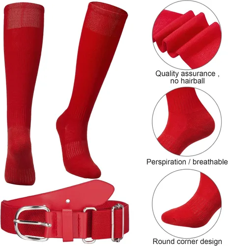 Vista 2 de Conjunto combinado de calcetines de béisbol y cinturón para niño, cinturones de sóftbol con calcetín de sóftbol cinturón elástico