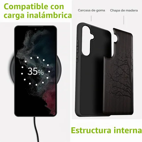 Vista 5 de Carveit Wood Case for Galaxy S24, Eternal Tree, Black Árbol eterno-Madera oscura
