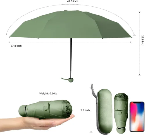 Vista 2 de Trenovo Paraguas de viaje Mini paraguas compacto plegable con funda, 8 varillas, paraguas portátil ligero, paraguas pequeño para sol y lluvia