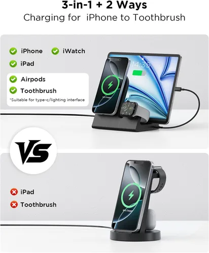 Vista 2 de Cargador inalámbrico Mag-Safe para iPhone: estación de carga 3 en 1 para múltiples dispositivos Apple - Soporte de carga de 18 W para iPhone 16 15