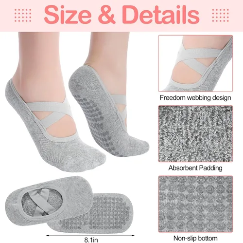 Vista 4 de Shihanee 6 pares de guantes de yoga antideslizantes para pilates, con agarre para mujer, guantes de silicona con agarre de puntos, calcetines sin