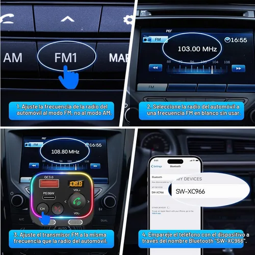 Vista 8 de Syncwire Bluetooth 5.4 Transmisor FM Adaptador de coche 54W con interruptor