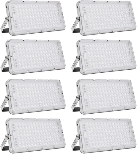 Vista 26 de papasbox Luz de inundación LED de 100 W para exteriores, luces de seguridad para exteriores de 8000 lúmenes, luces LED blancas cálidas de 3000 K